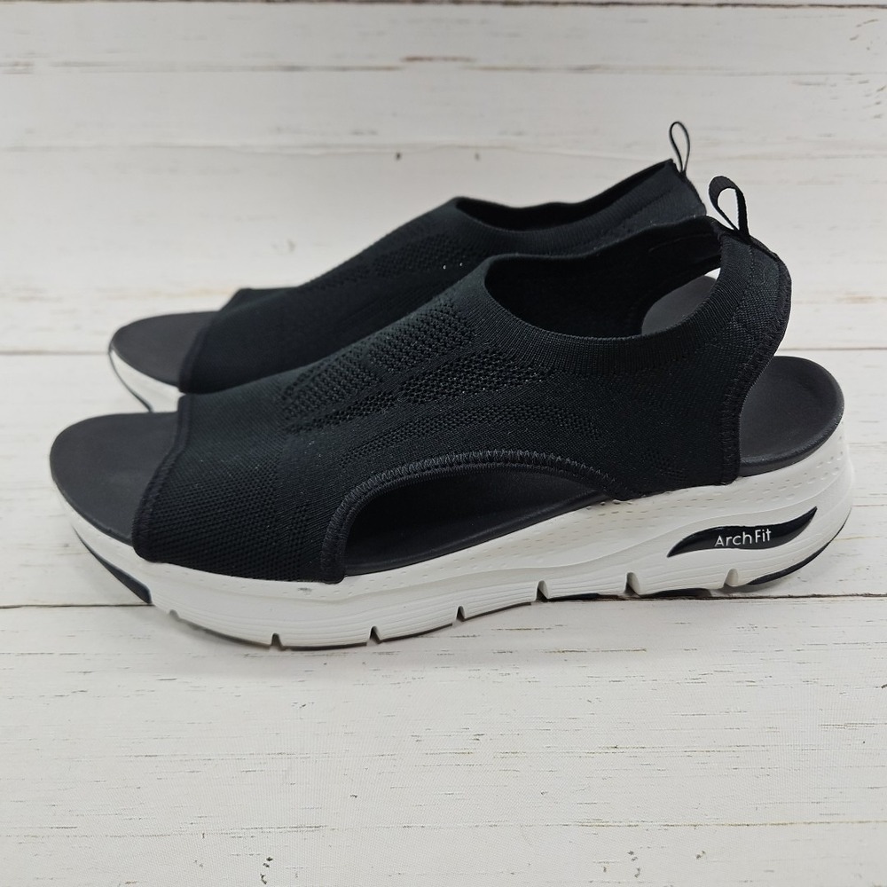 Skechers Arch Fit City Catch Sandals Womens 11 Black Slingback Peep Toe‎ 119236
